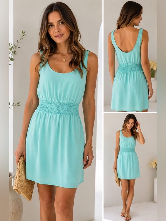 Babaton Dresses & Skirts - Babaton Aritzia 100% Silk Aqua Smocked Waist Sleeveless Dress S